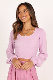 Knitwear @Daphne Crewneck Bubble Sleeve Knit Sweater - Lilac