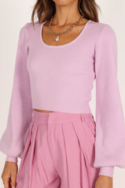Knitwear @Daphne Crewneck Bubble Sleeve Knit Sweater - Lilac