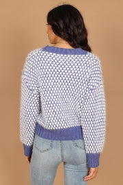 KNITWEAR @Diana Crewneck Textured Knit Sweater - Blue Multi