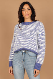 KNITWEAR @Diana Crewneck Textured Knit Sweater - Blue Multi