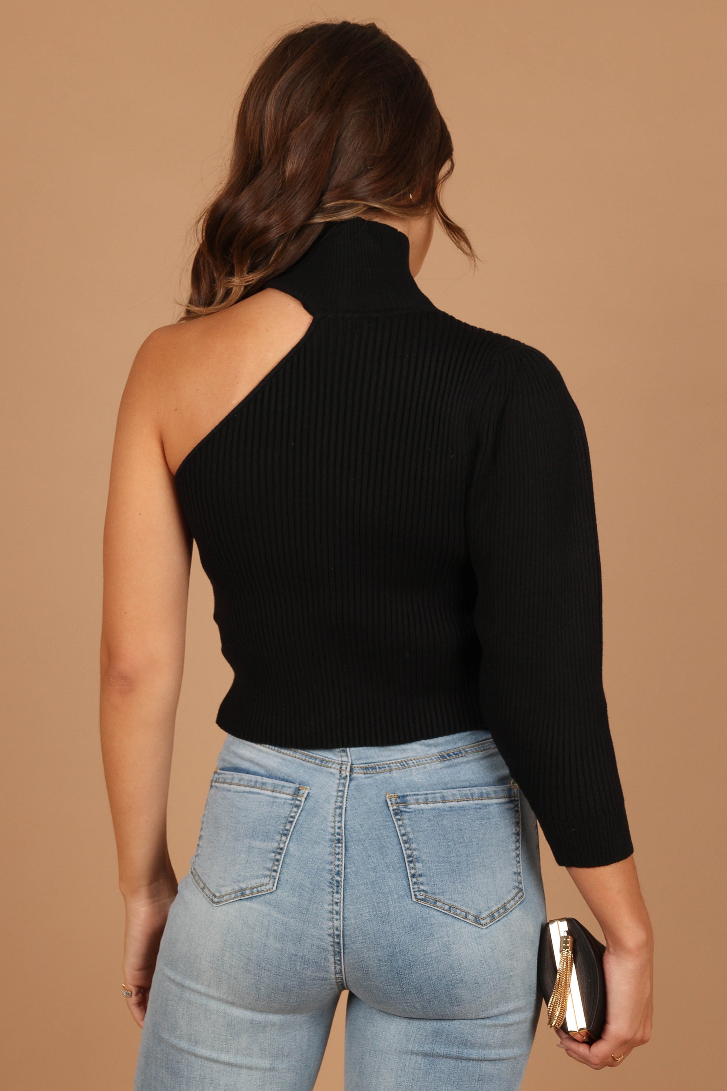 KNITWEAR @Drew One Shoulder Knit Sweater - Black