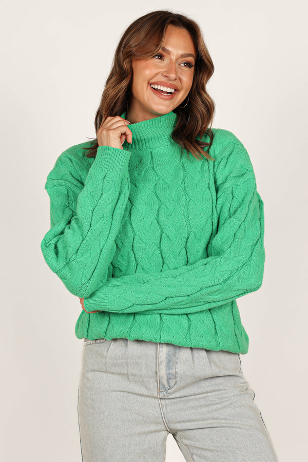 Knitwear @Elena Thick Cable Knit Sweater - Kelly Green (waiting on bulk)