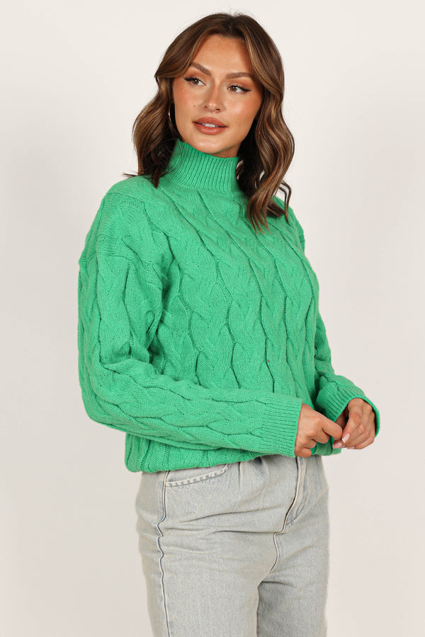 Knitwear @Elena Thick Cable Knit Sweater - Kelly Green (waiting on bulk)