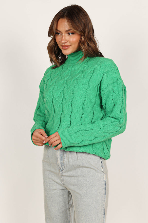 Knitwear @Elena Thick Cable Knit Sweater - Kelly Green (waiting on bulk)