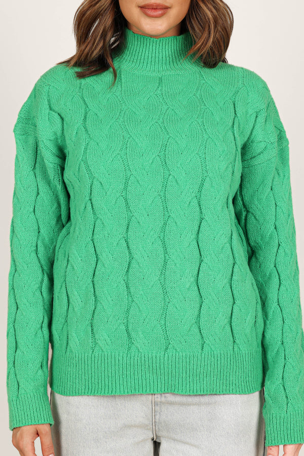 Knitwear @Elena Thick Cable Knit Sweater - Kelly Green (waiting on bulk)