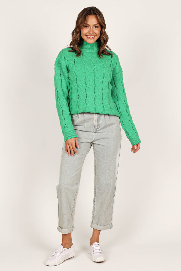 Knitwear @Elena Thick Cable Knit Sweater - Kelly Green (waiting on bulk)