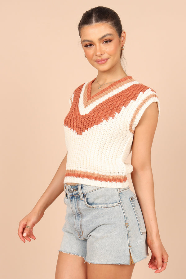 KNITWEAR @Halle Vneck Knit Sweater Vest - Ivory