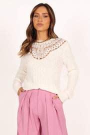 Knitwear @Jessie Lace Detail Knit Sweater - White