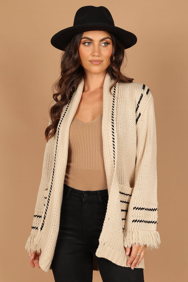 KNITWEAR @Kaia Fringe Cardigan Sweater - Cream