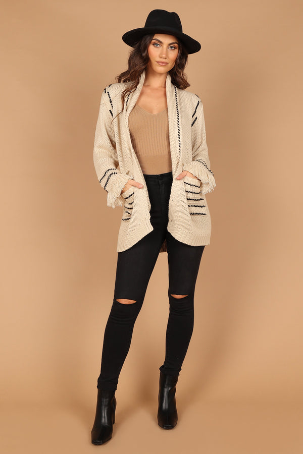 KNITWEAR @Kaia Fringe Cardigan Sweater - Cream