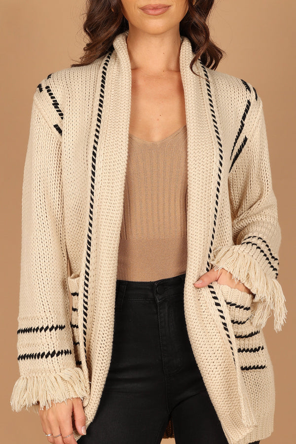 KNITWEAR @Kaia Fringe Cardigan Sweater - Cream