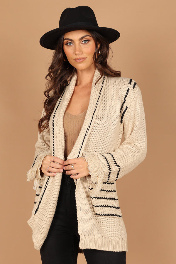 KNITWEAR @Kaia Fringe Cardigan Sweater - Cream