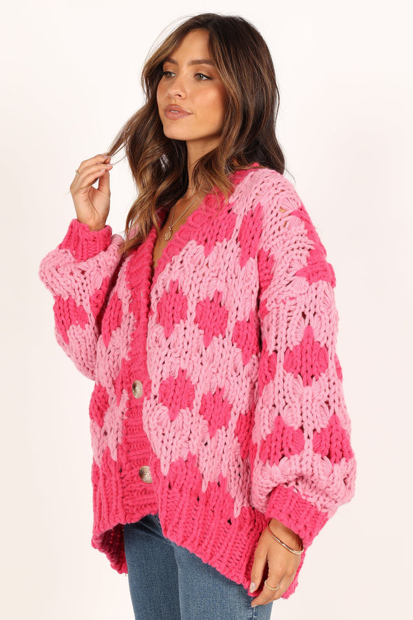 KNITWEAR @Lilah Handknit Cardigan - Hyper Pink