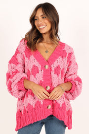 KNITWEAR @Lilah Handknit Cardigan - Hyper Pink