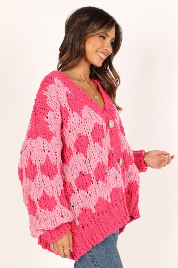 KNITWEAR @Lilah Handknit Cardigan - Hyper Pink