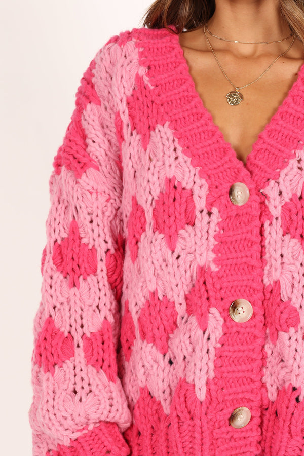 KNITWEAR @Lilah Handknit Cardigan - Hyper Pink