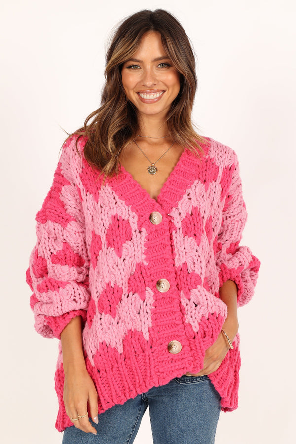 KNITWEAR @Lilah Handknit Cardigan - Hyper Pink