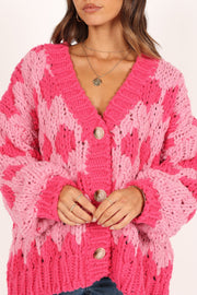 KNITWEAR @Lilah Handknit Cardigan - Hyper Pink