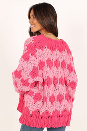 KNITWEAR @Lilah Handknit Cardigan - Hyper Pink