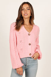 KNITWEAR @Melody Textured Button Up Cardigan - Light Pink