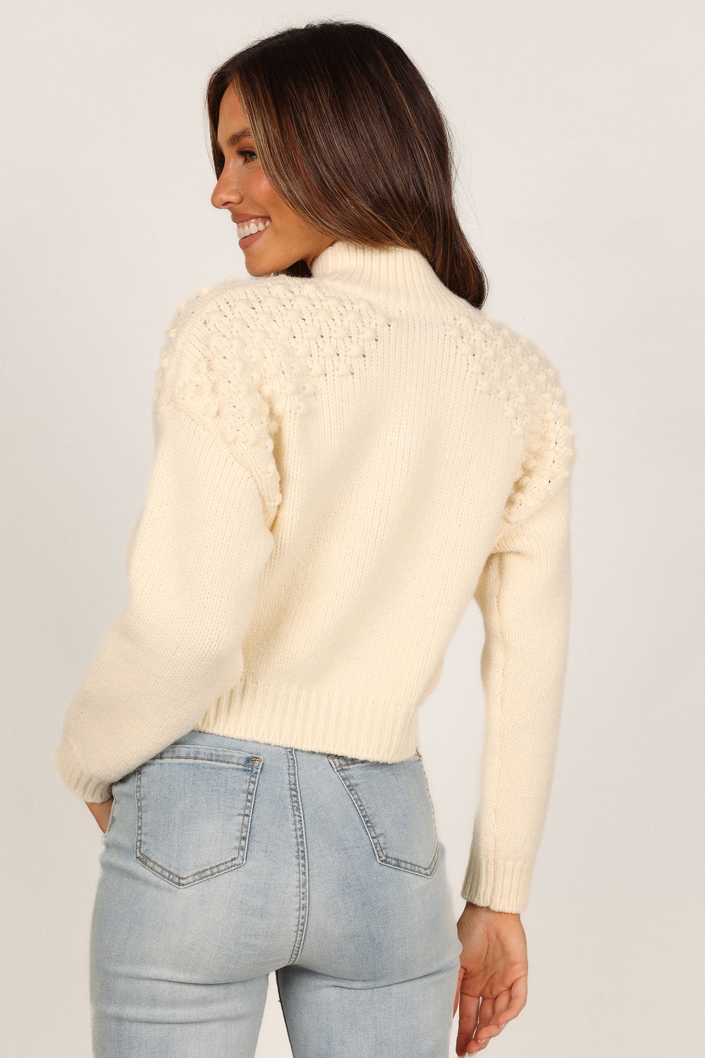 Knitwear Mia Textured Shoulder Knit Sweater - Cream