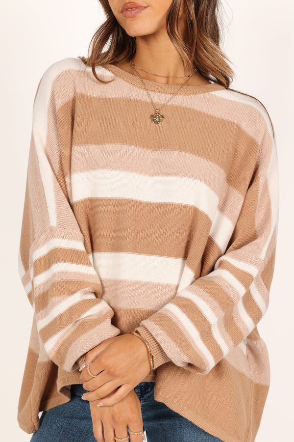 KNITWEAR @Michelle Knit Sweater - Beige Stripe