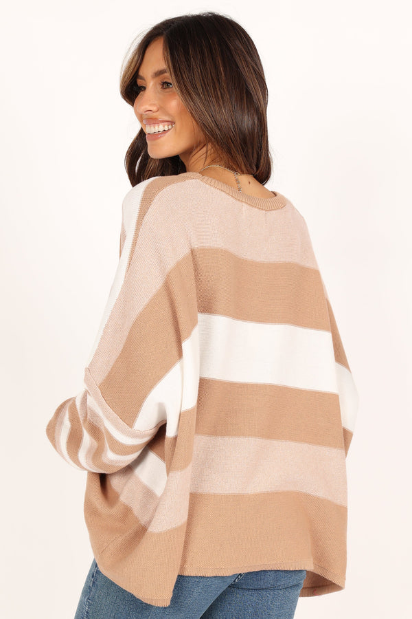 KNITWEAR @Michelle Knit Sweater - Beige Stripe