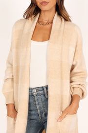 KNITWEAR @Pia Open Front Plaid Cardigan - Taupe