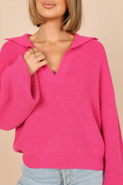 KNITWEAR @Rooney Vneck Knit Sweater - Hot Pink