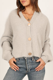 Knitwear @Willow Fuzzy Large Button Cardigan - Light Grey