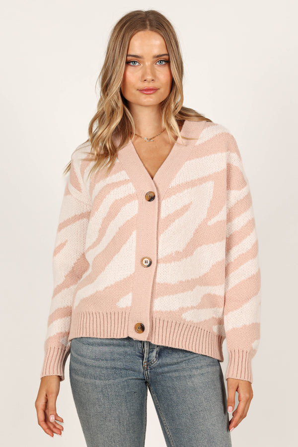 Knitwear @Zebra Print Button Front Cardigan - Multi