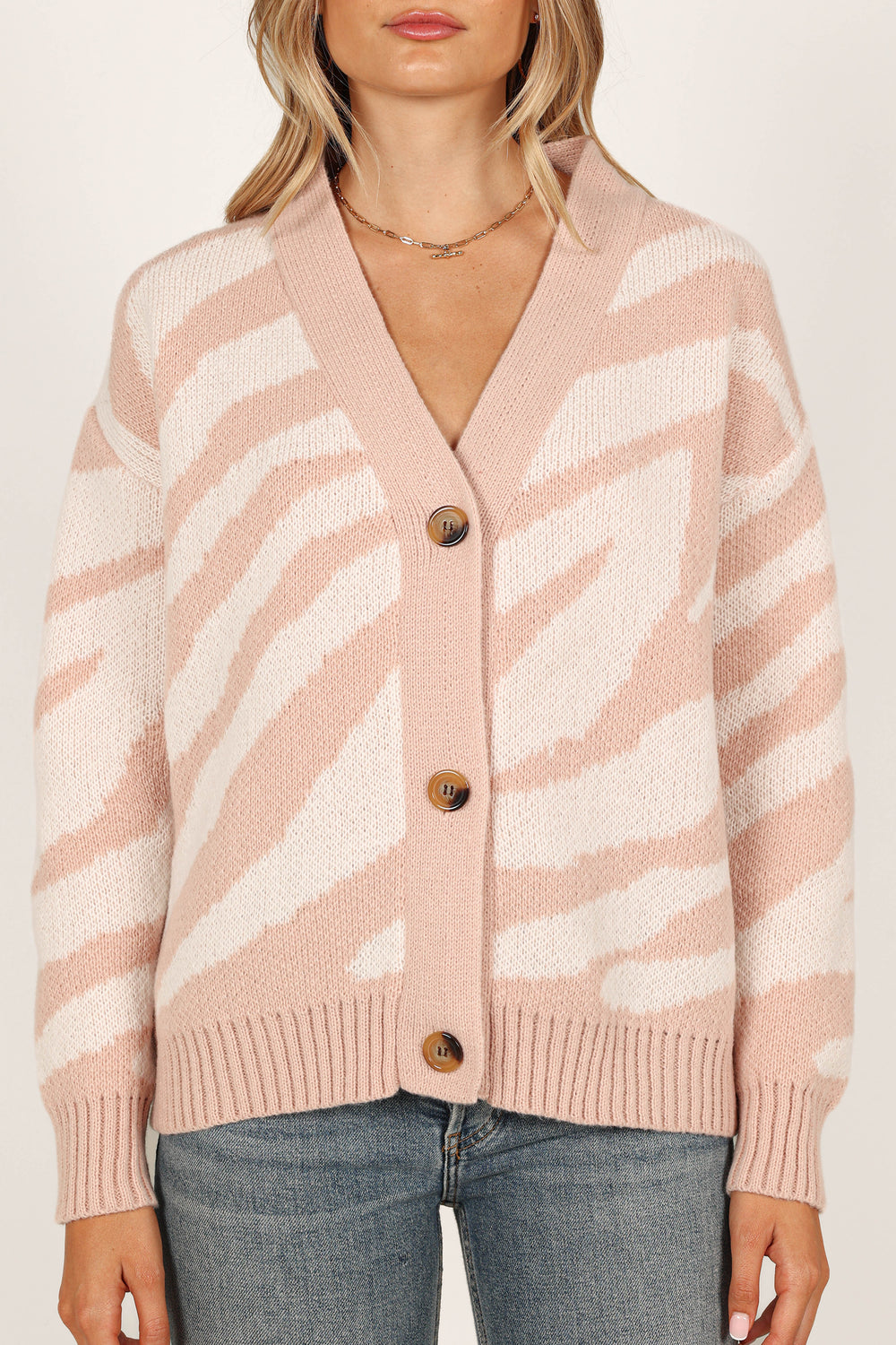 Knitwear @Zebra Print Button Front Cardigan - Multi