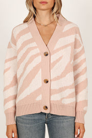 Knitwear @Zebra Print Button Front Cardigan - Multi