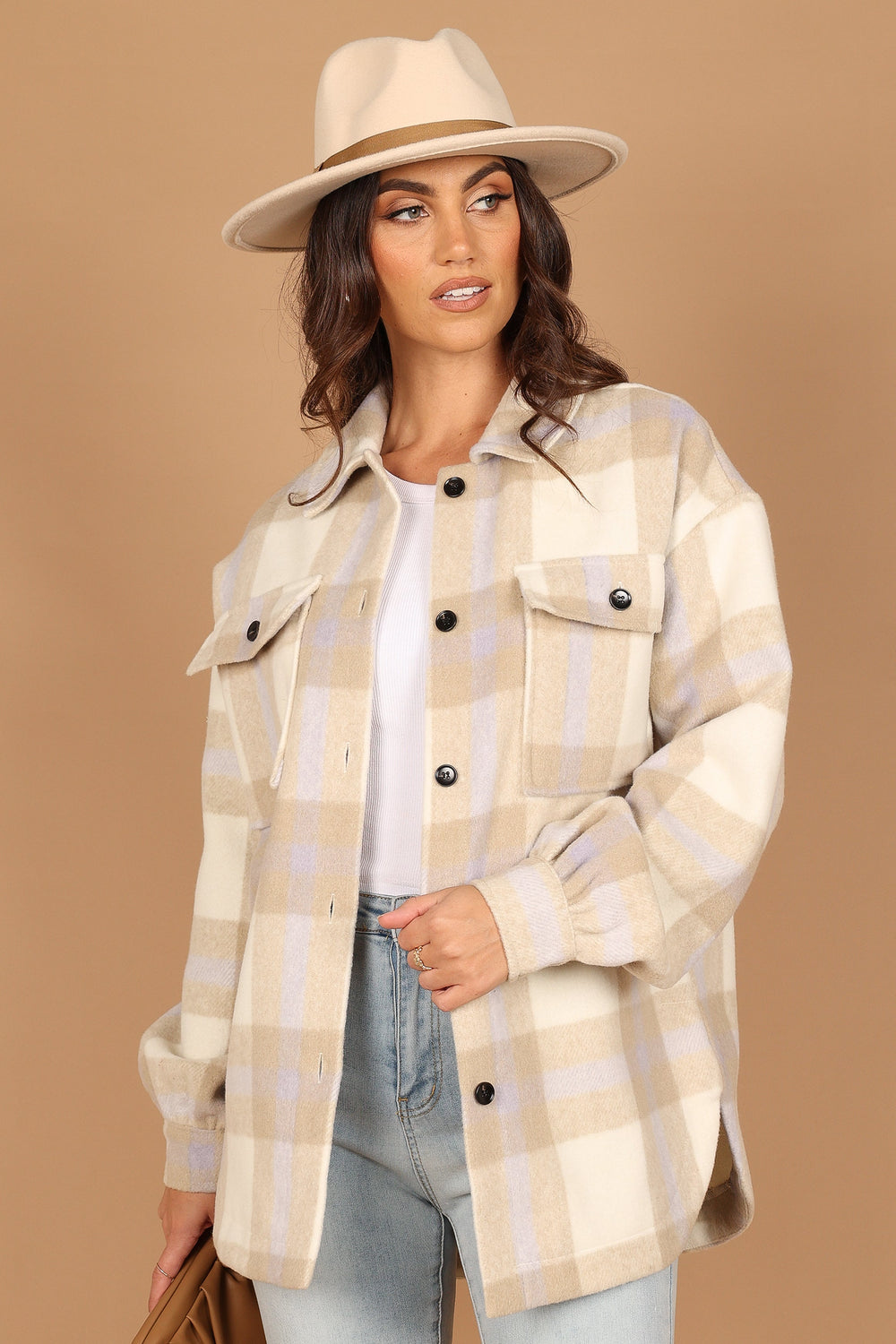 Outerwear @Alex Double-Breasted Pocket Shacket - Cream Check