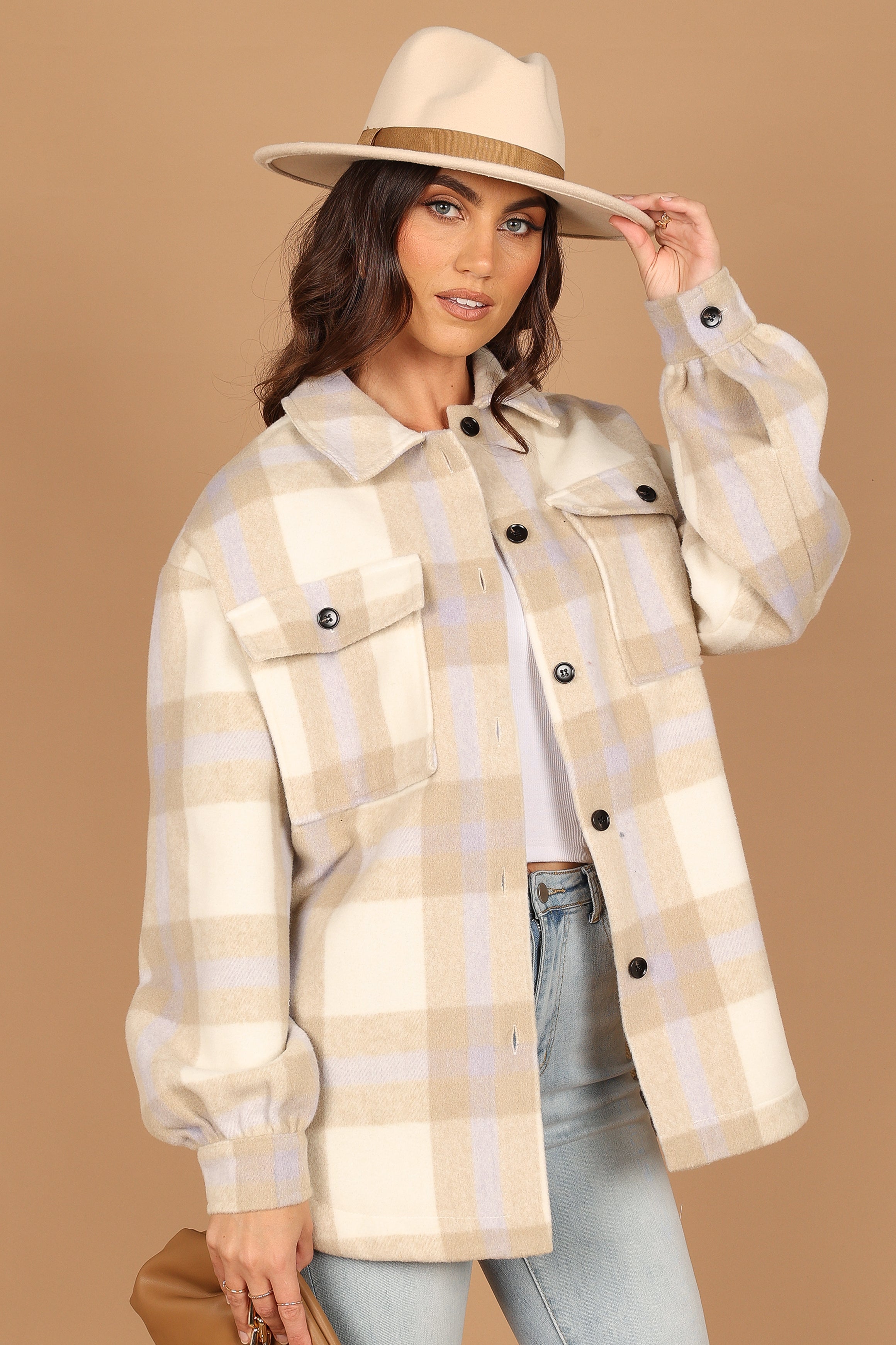 Outerwear @Alex Double-Breasted Pocket Shacket - Cream Check