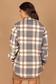 Outerwear @Alex Double-Breasted Pocket Shacket - Grey Check