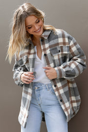 Outerwear Alex Double-Breasted Pocket Shacket - Grey Check