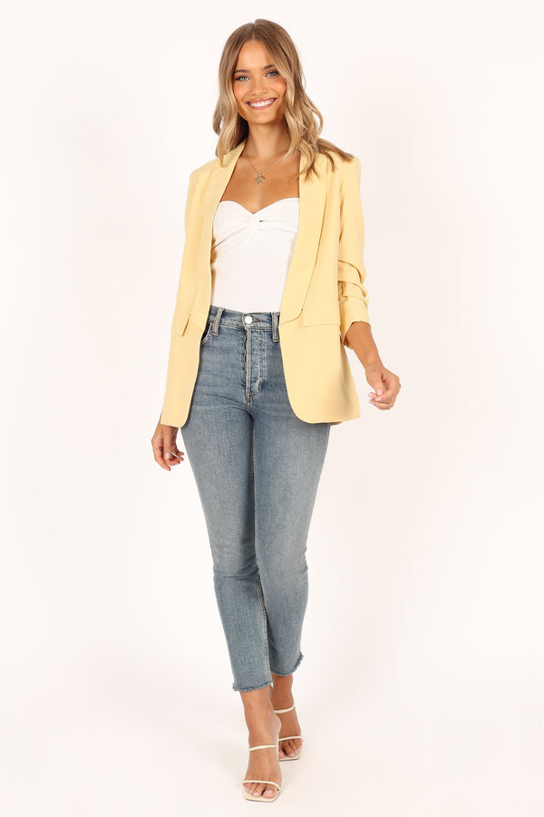 OUTERWEAR @Beth Open Front Slouch Sleeve Blazer - Butter Yellow