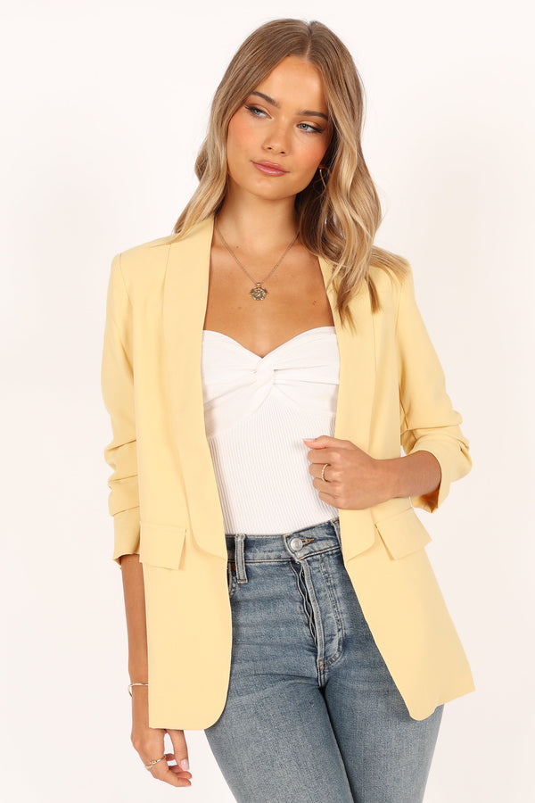 OUTERWEAR @Beth Open Front Slouch Sleeve Blazer - Butter Yellow