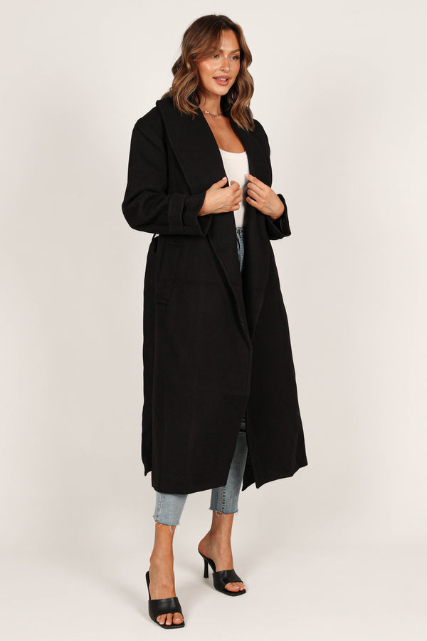 OUTERWEAR @Emersyn Tie Front Coat - Black