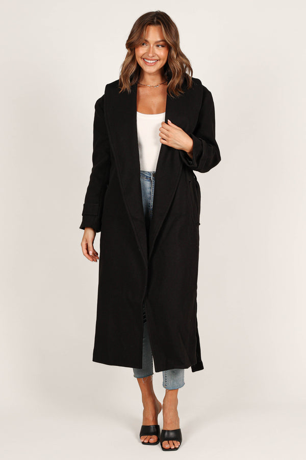 OUTERWEAR @Emersyn Tie Front Coat - Black