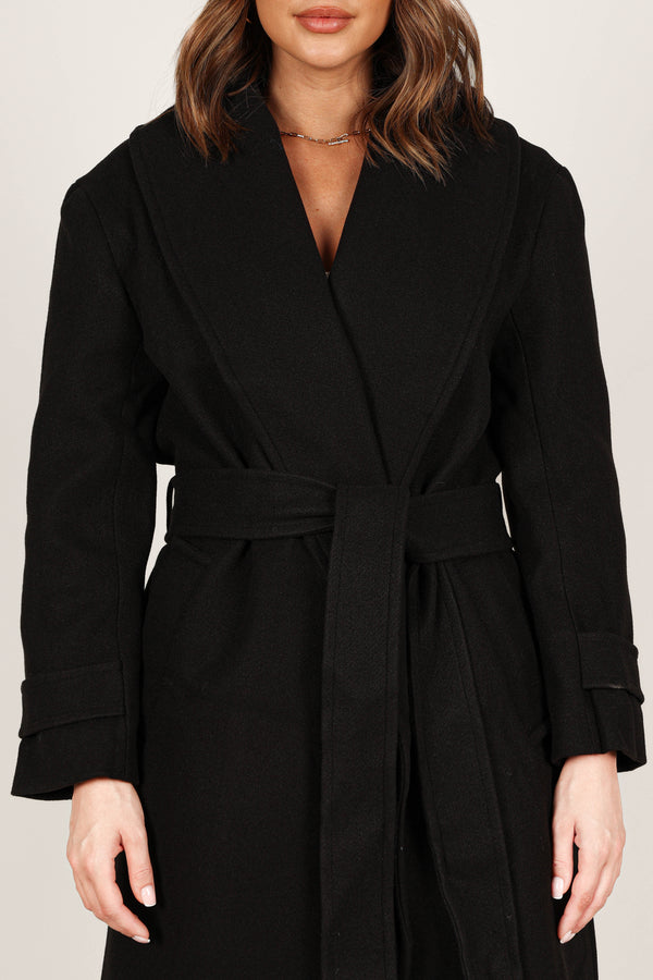 OUTERWEAR @Emersyn Tie Front Coat - Black