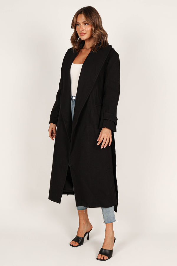 OUTERWEAR @Emersyn Tie Front Coat - Black