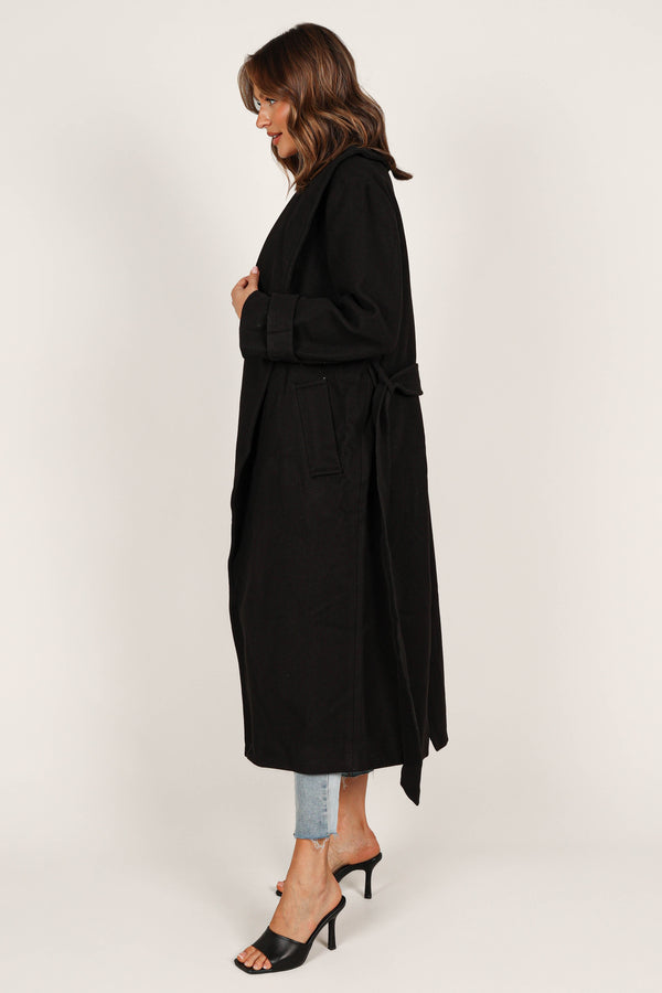 OUTERWEAR @Emersyn Tie Front Coat - Black