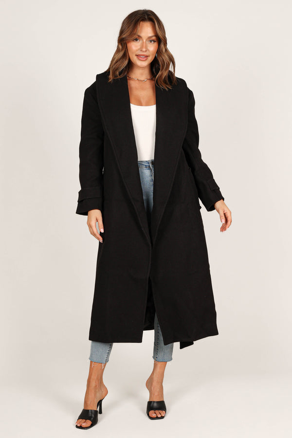 OUTERWEAR @Emersyn Tie Front Coat - Black