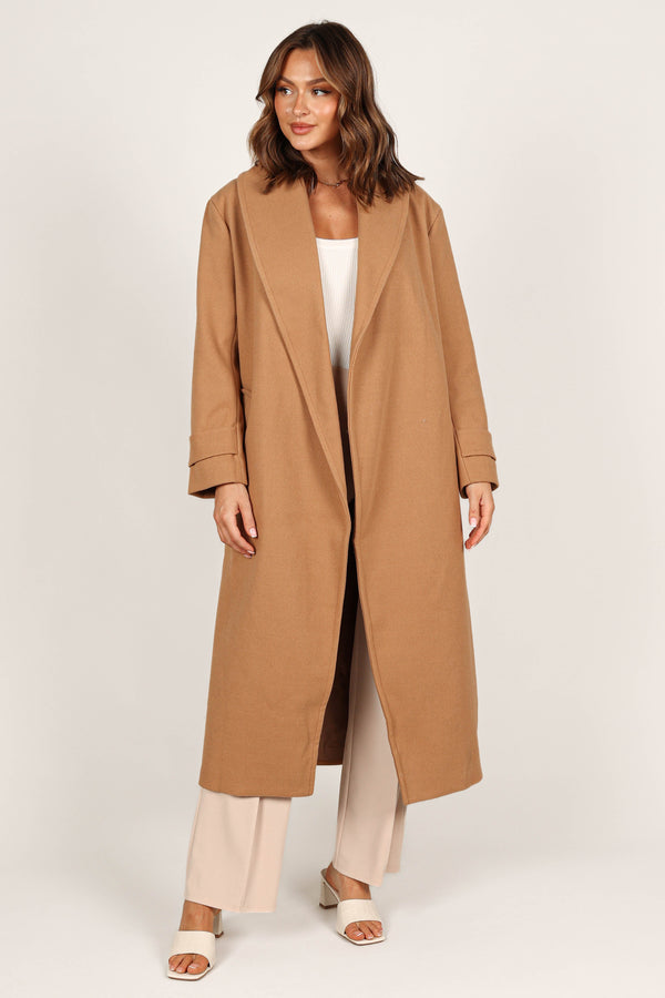 OUTERWEAR @Emersyn Tie Front Coat - Camel