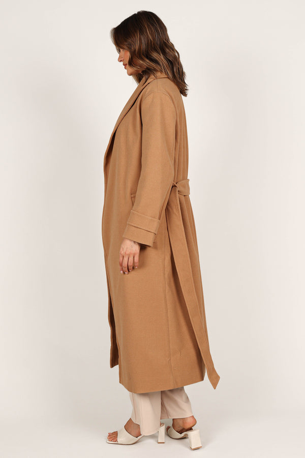 OUTERWEAR @Emersyn Tie Front Coat - Camel