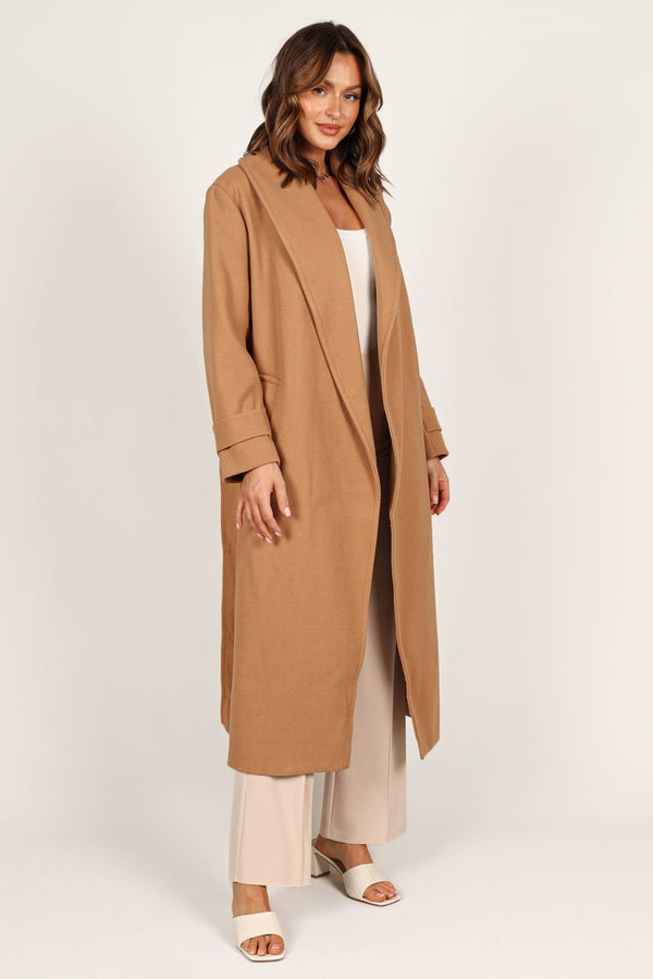 OUTERWEAR @Emersyn Tie Front Coat - Camel