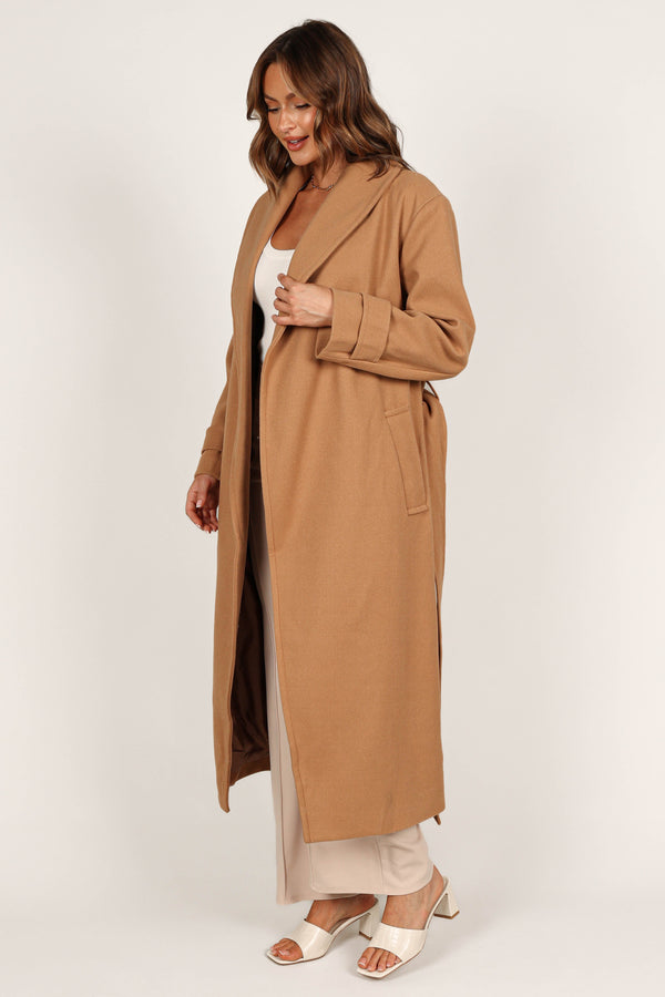 OUTERWEAR @Emersyn Tie Front Coat - Camel