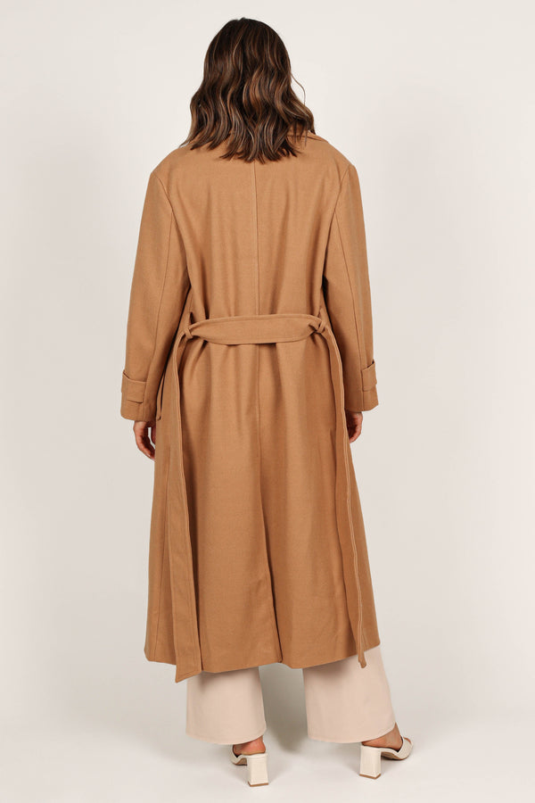 OUTERWEAR @Emersyn Tie Front Coat - Camel